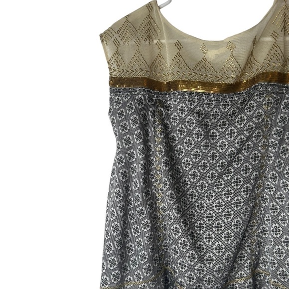 Anthropologie Floreat Gold Stream Sequin Trim Mesh Swing Blouse Size Small - Picture 15 of 16